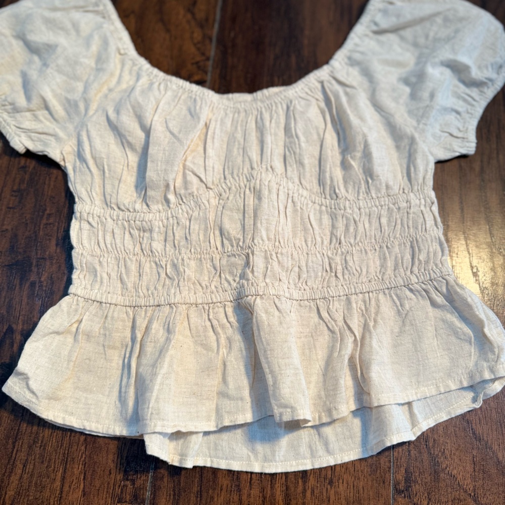 Cream Smocked Off-Shoulder Top
